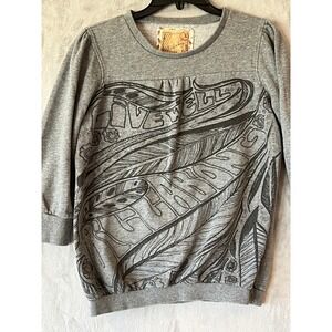 Billabong Women's L Gray Graphic Pullover Sweatshirt 3/4‎ Sleeve Boho Surfwear